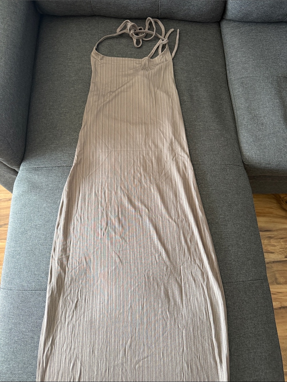 Tie-Strap Maxi Dress in Taupe